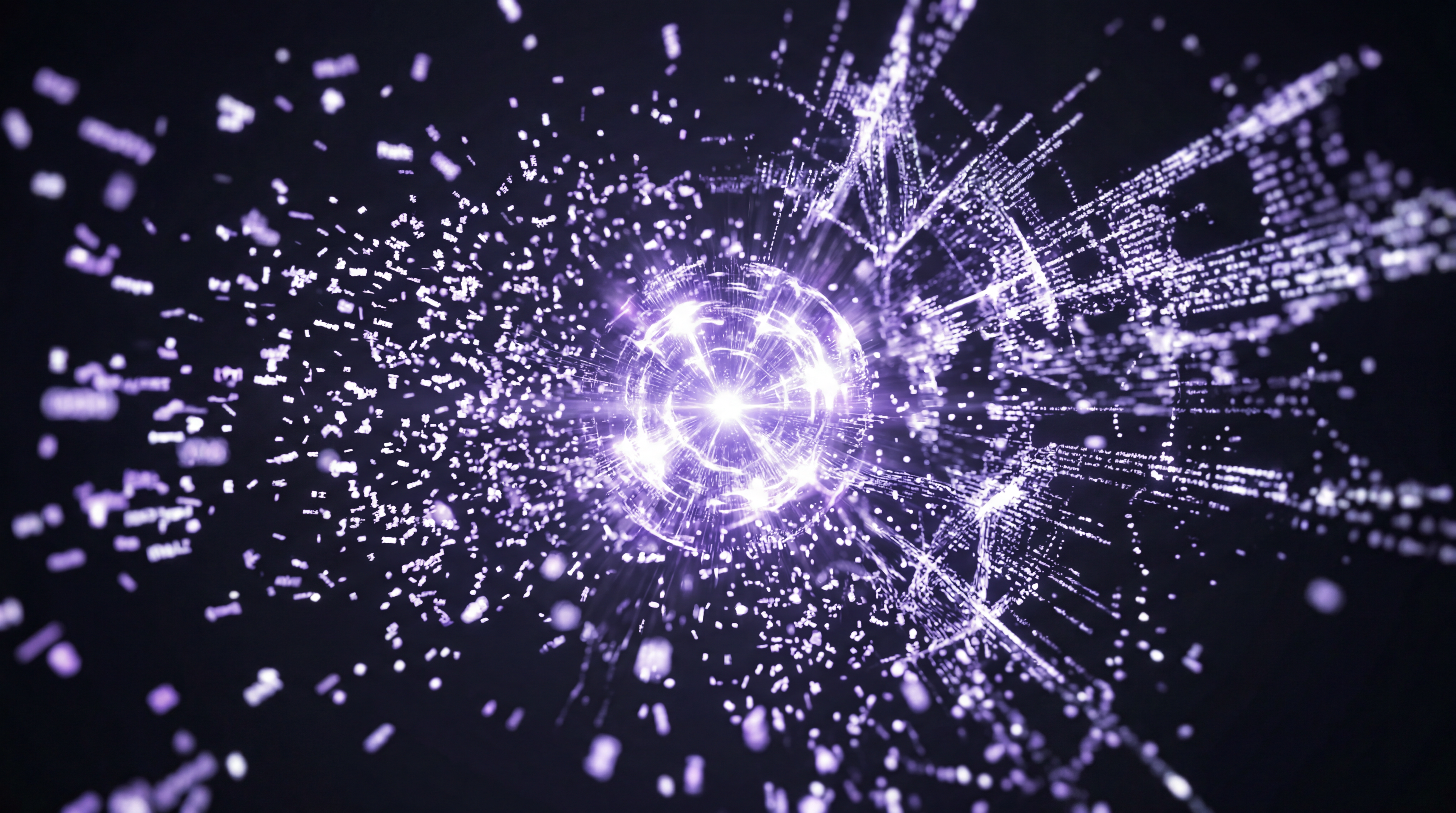 Text analysis intelligence core with glowing language particles